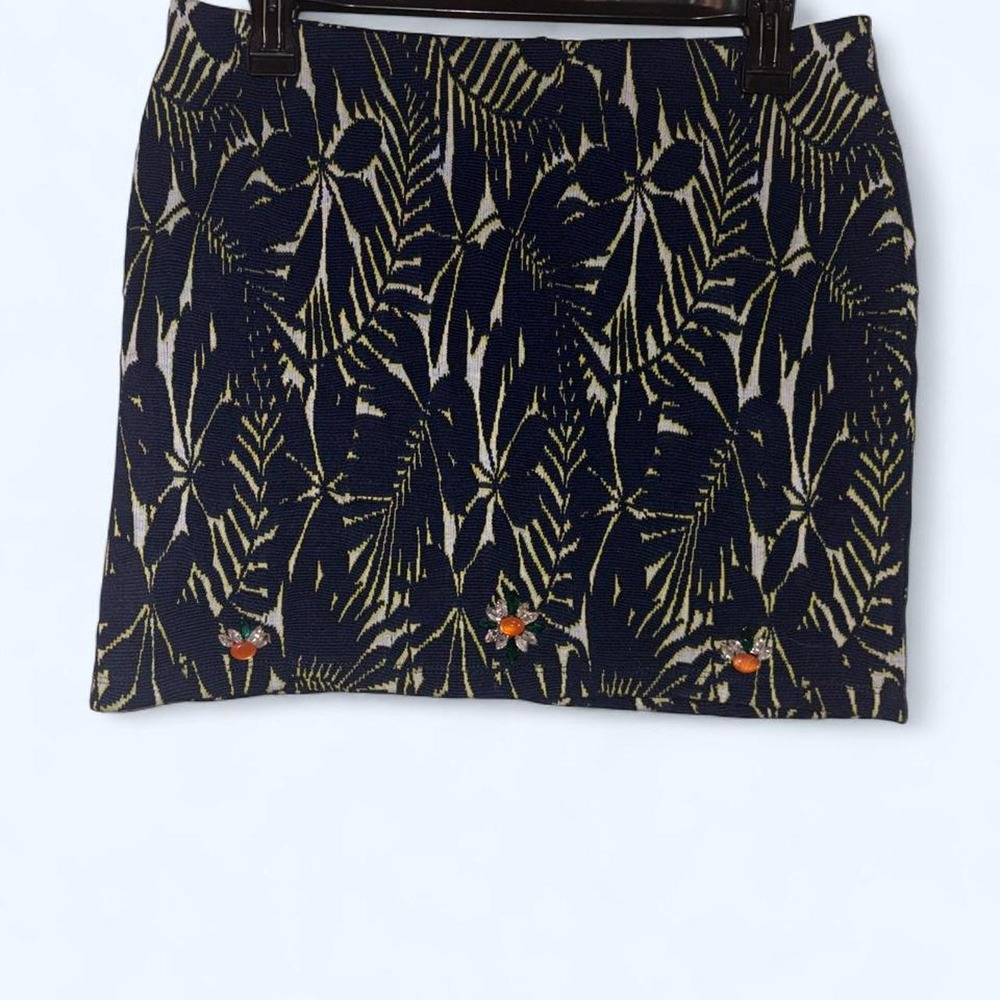 Zara leaf print cotton & polyester skirt with orange floral size 2 #tropical